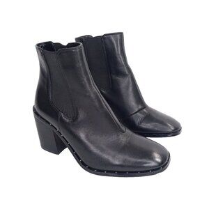 Renvy Boots Womens 6 Black Leather Chelsea Ankle Boots Studs Block Heel